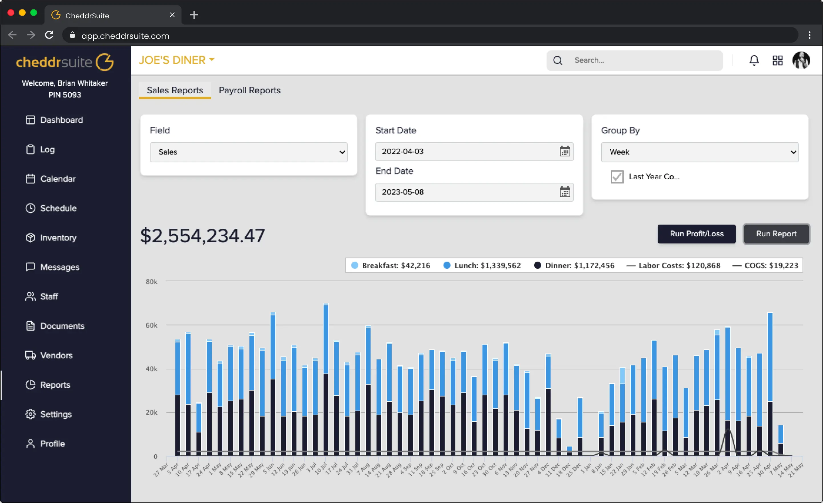 CheddrSuite inventory management screen showing SKU list and vendor details for restaurant items